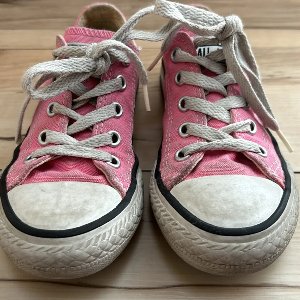 Converse Girls Size 11. Pink Lace Up Low Tops. So cute. Worn but lots of life